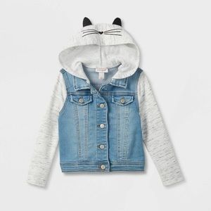 Girls' Cat Hood Denim Jacket - Cat & Jack™ Medium Wash